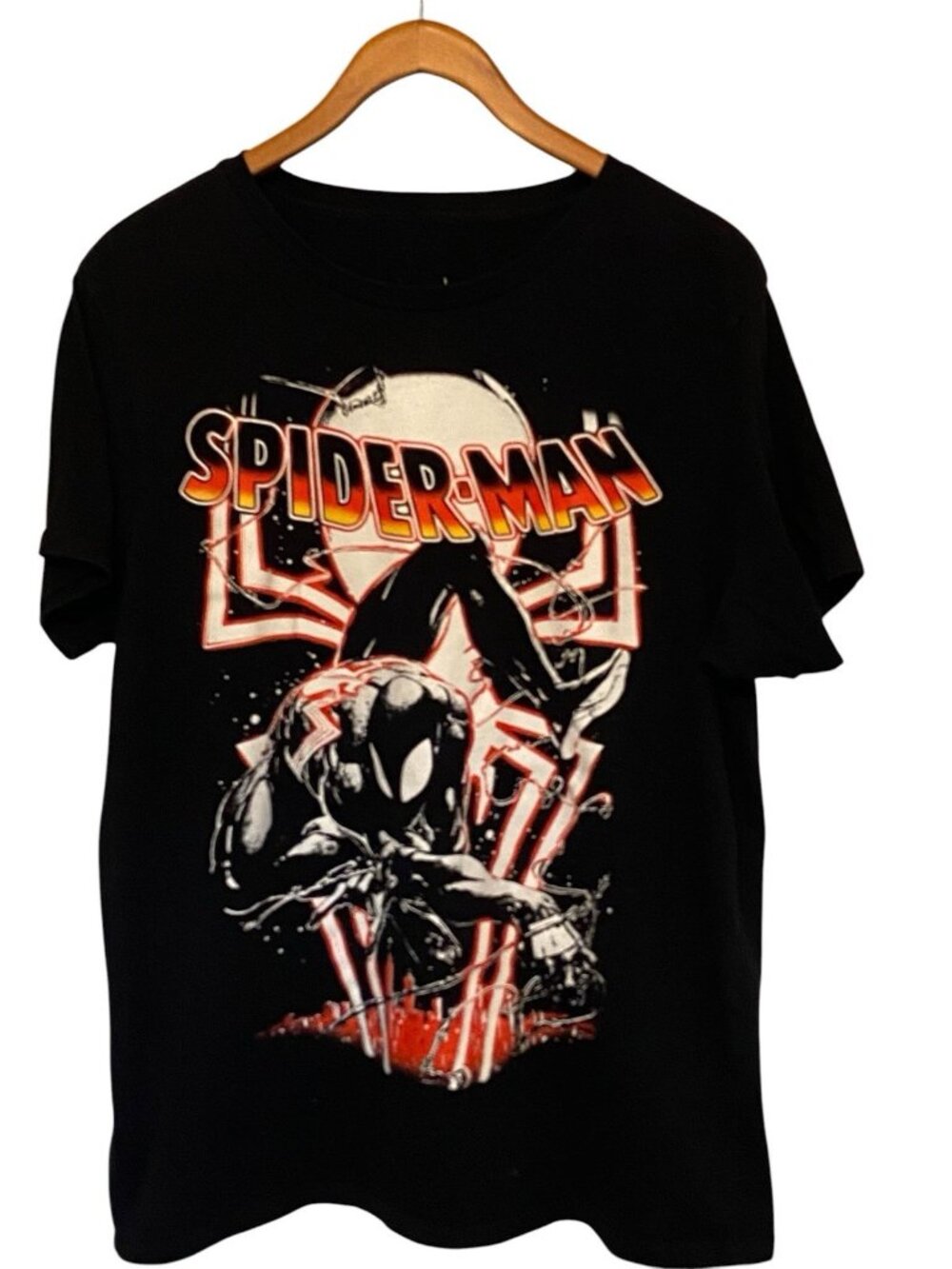 Spider-Man Marvel T-Shirt Men's Large Black Graphic Web-Slinger Short Sleeve